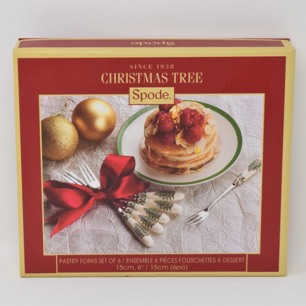 Spode Christmas Tree Pastry Forks 1 set of 6 New Holiday Festive Dinner Party